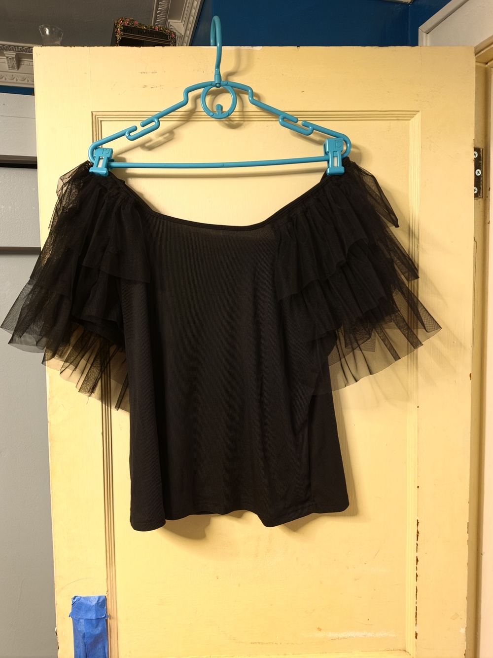 SHEIN Black Off-Shoulder Ruffle Sleeve Tunic Top